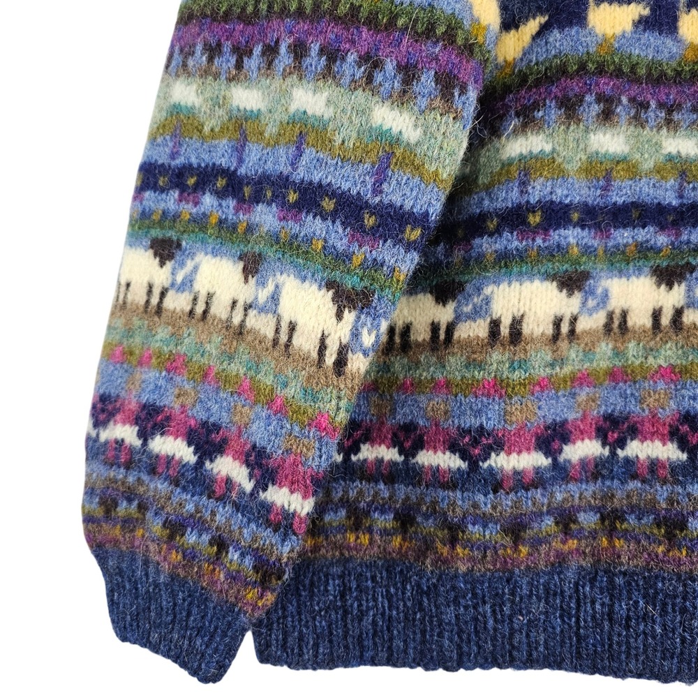 Vintage LL Bean Sheep Geese Horse Wool Cardigan Sweater Women's Large Blue - Picture 9 of 9